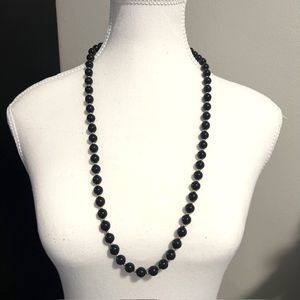 VTG Monet Black Round Beads with Gold Tone Spacers 30 Inch Necklace